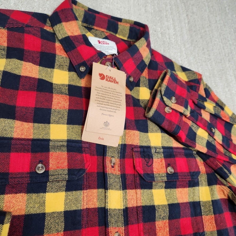 Fjallraven Shirt Men Medium Skog‎ Flannel Slim Fit NEW Button Down Hiking Gorp
